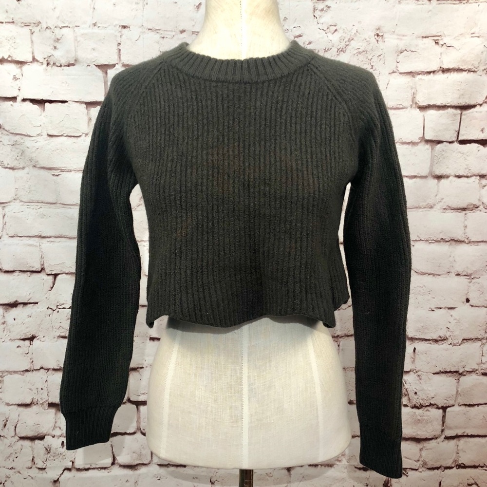 Aritzia Wilfred Olive Cropped Scalloped Sweater